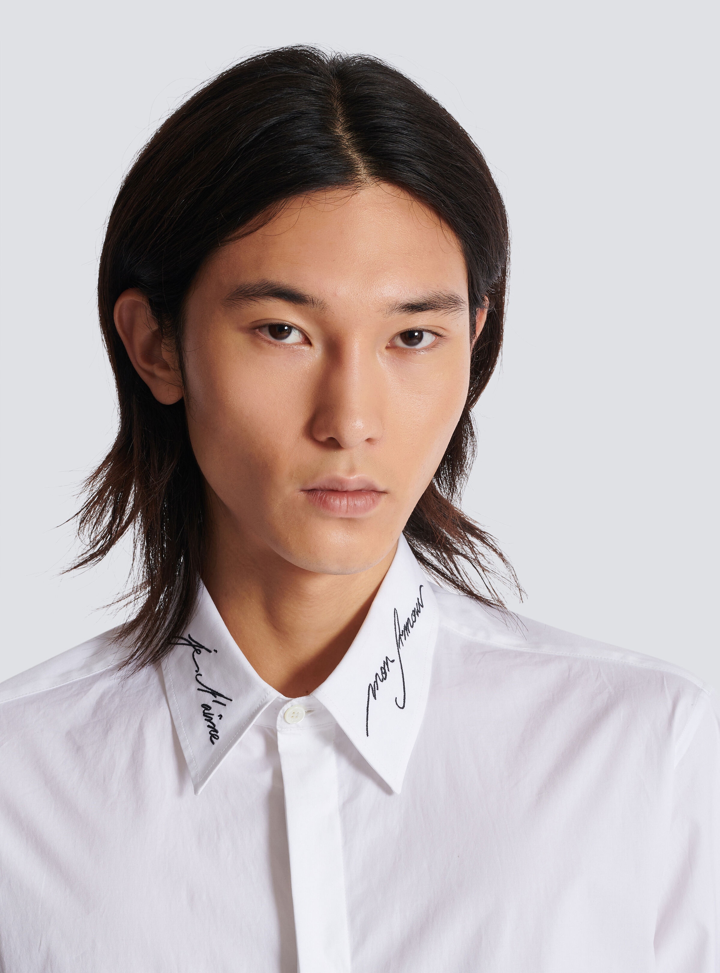 Poplin shirt with embroidered collar - 7