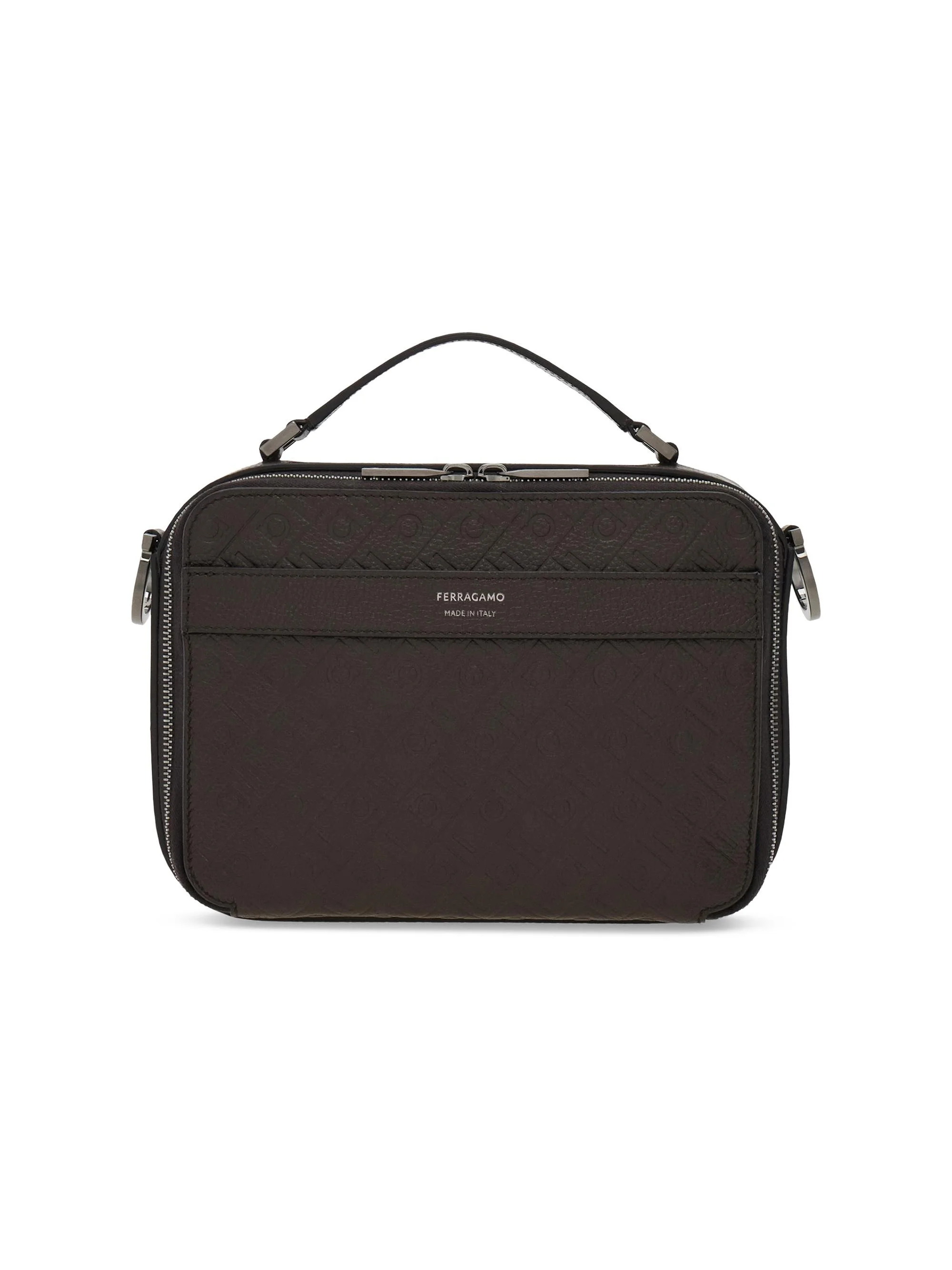 Men's Embossed Leather Shoulder Bag - Dark Brown - 1
