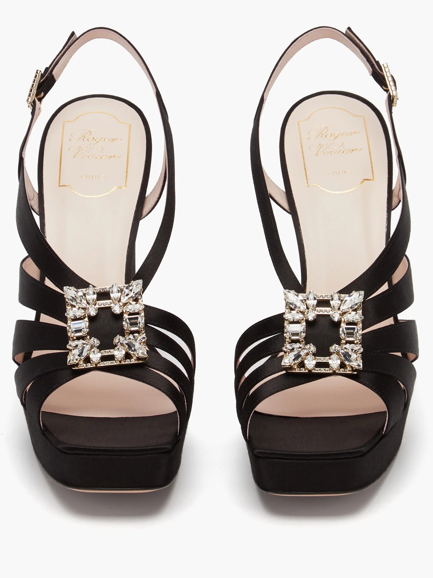 Crystal-buckle satin platform sandals - 5