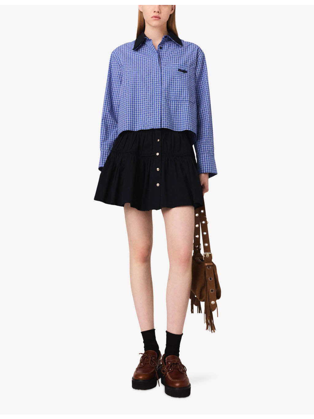 Rhinestone-Embellished Removable-Collar Cotton Shirt - 2
