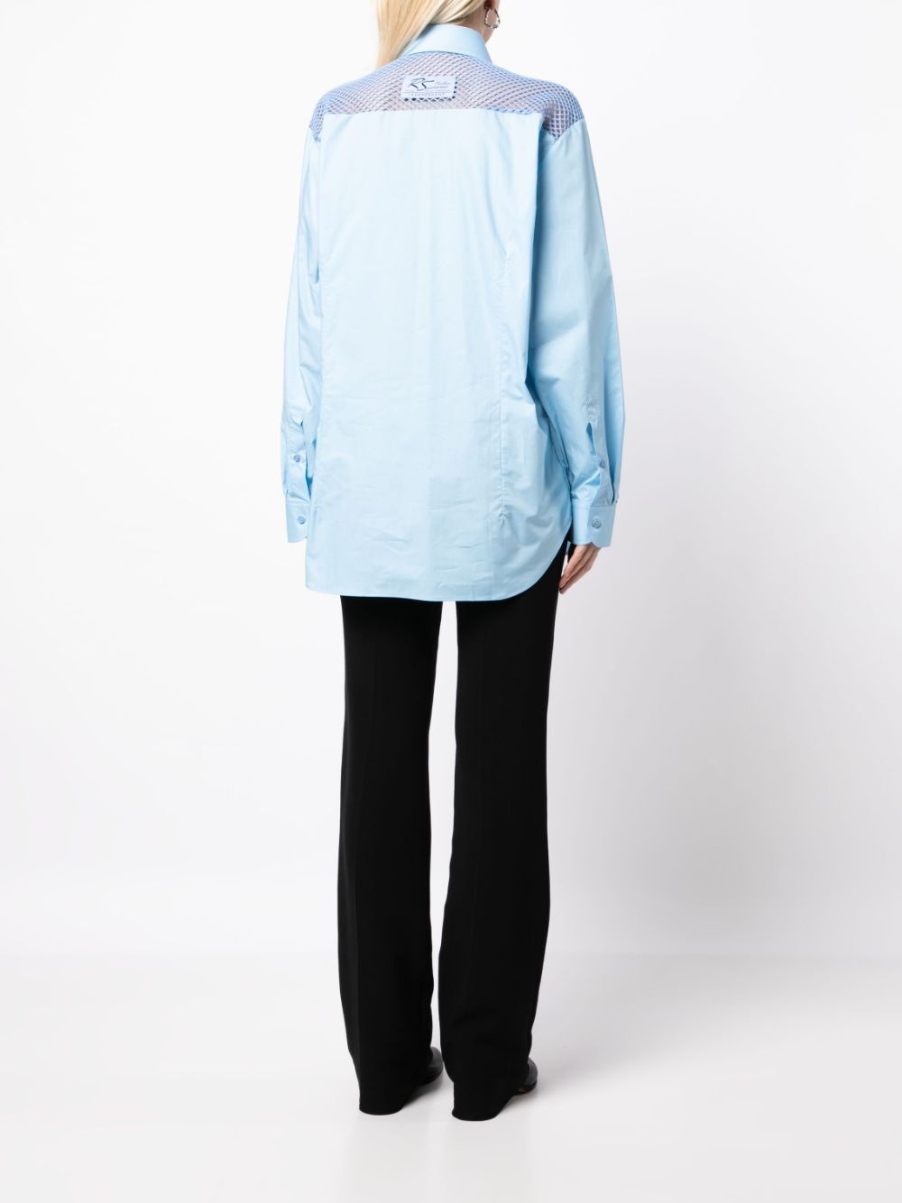 mesh-panel cotton-poplin shirt - 4