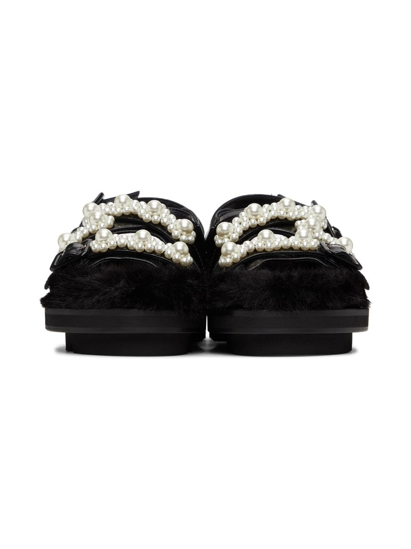 Simone Rocha Black Patent & Faux-Fur Track Sandals outlook