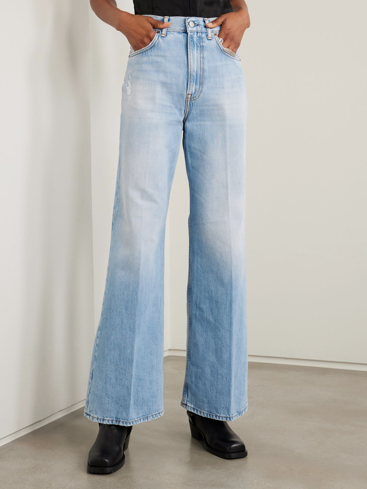 2022 distressed high-rise wide-leg organic jeans Light denim - 3