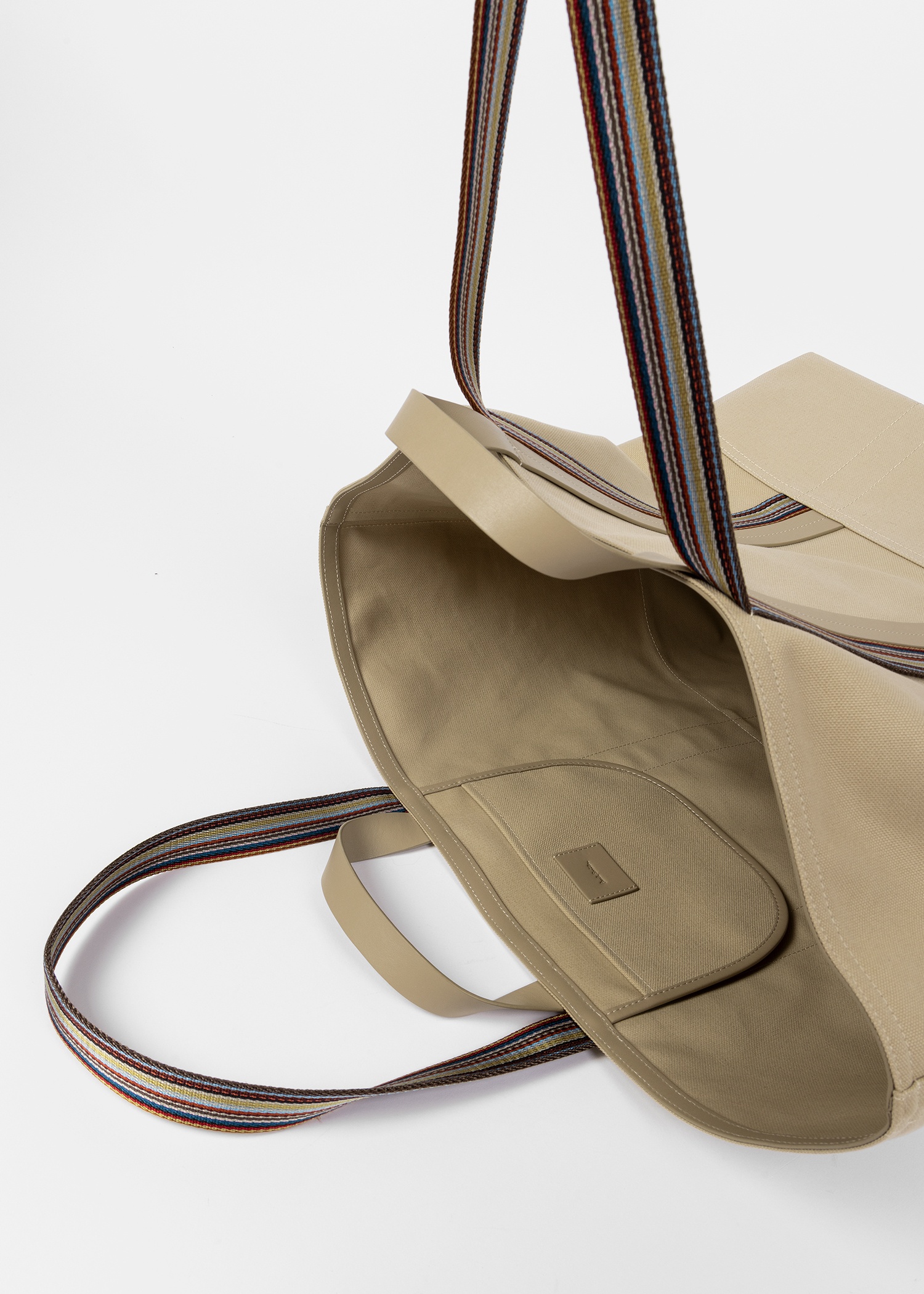 Beige Cotton-Blend Canvas Tote Bag with 'Signature Stripe' Straps - 5