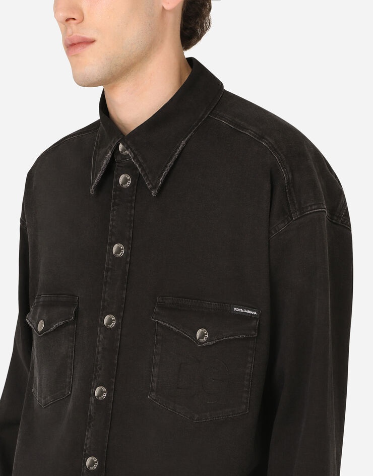 Washed black stretch denim shirt with DG logo - 4