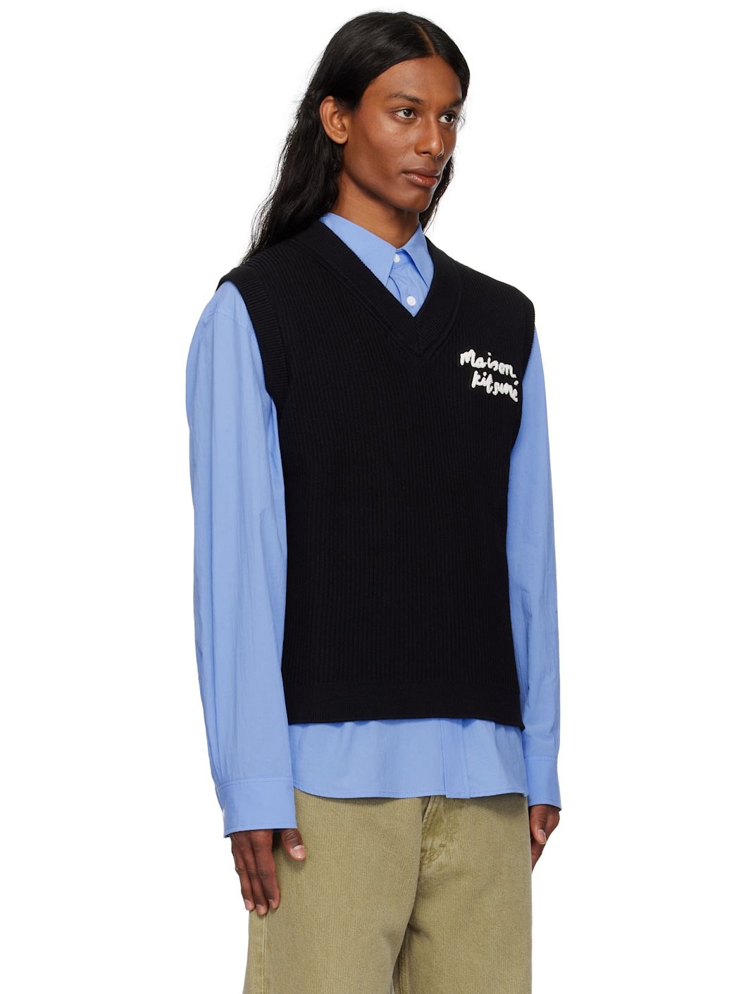 Black 'Maison Kitsuné' Handwriting Ribbed Vest - 2
