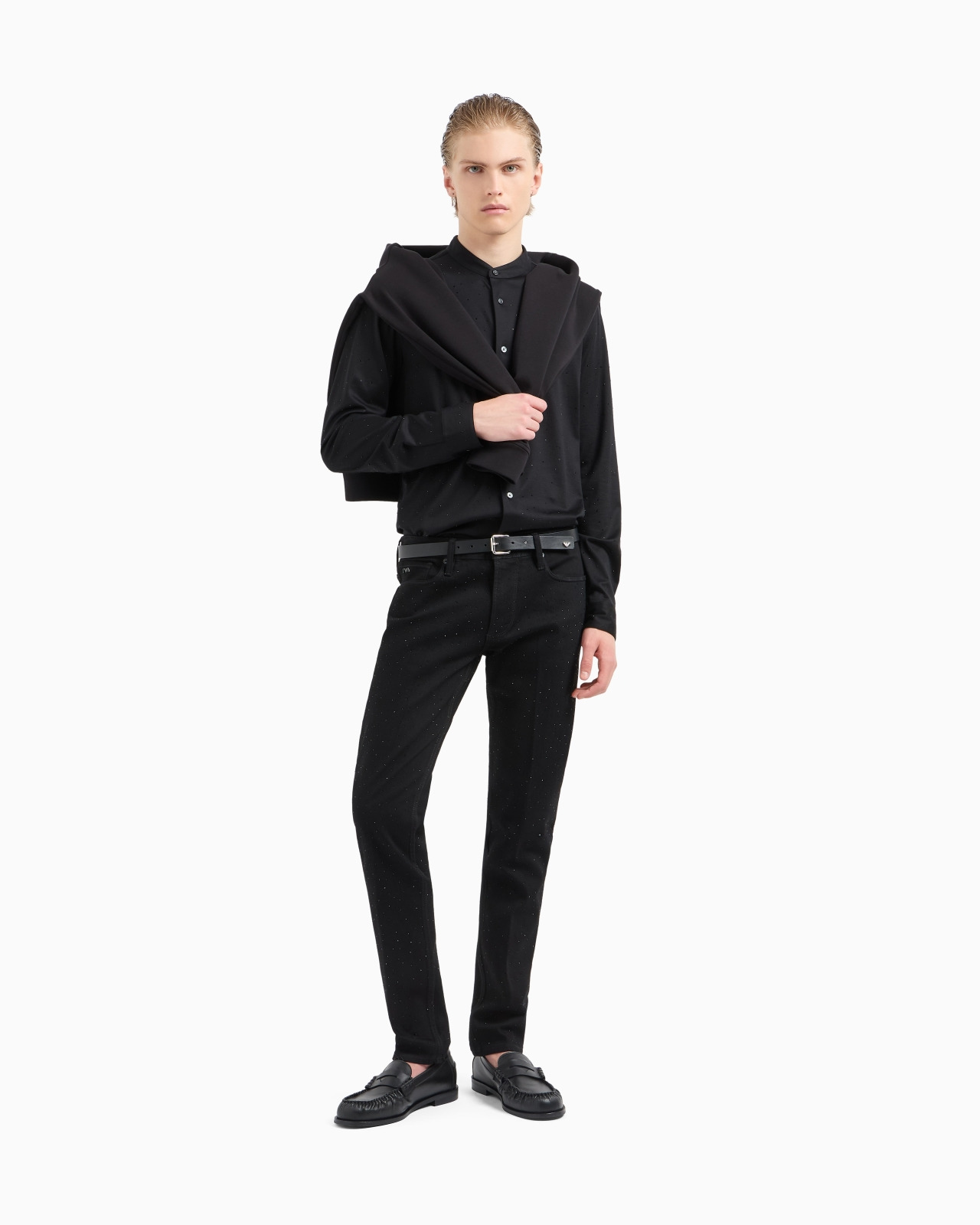 ASV CLUBWEAR GURU-COLLAR SHIRT IN A LYOCELL BLEND JERSEY WITH ALL-OVER RHINESTONES - 2