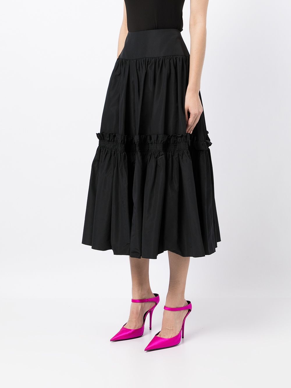 Ruffled Full silk midi skirt - 3