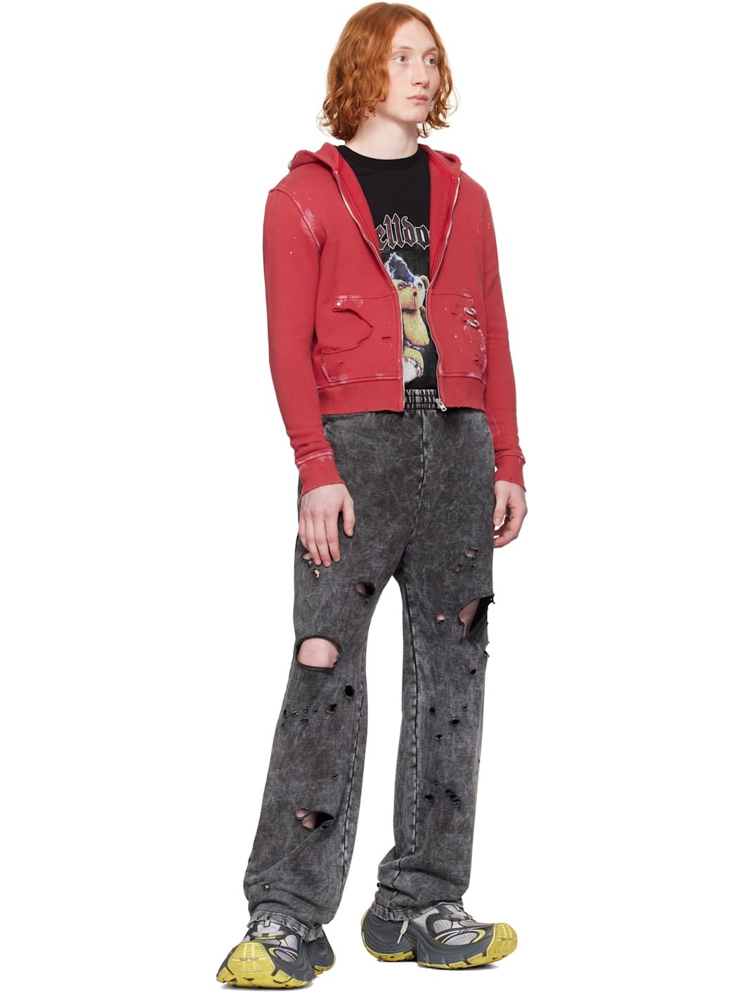 【WE11DONE】 Pierced Zip-Up Hoodie Red We11done Red Pierced Zip-Up Hoodie | REVERSIBLE