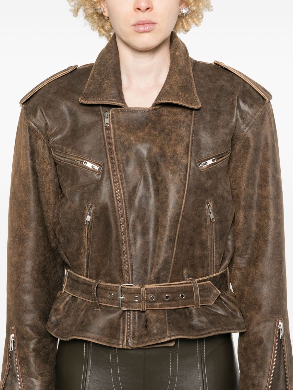 oversize-shoulder biker jacket - 5