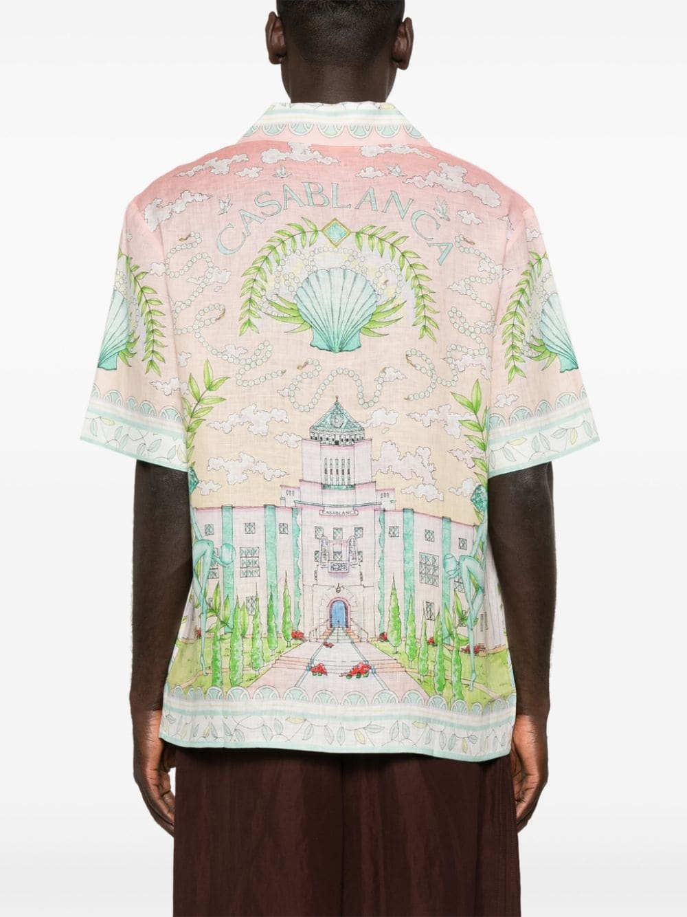 Vase-print linen shirt - 4