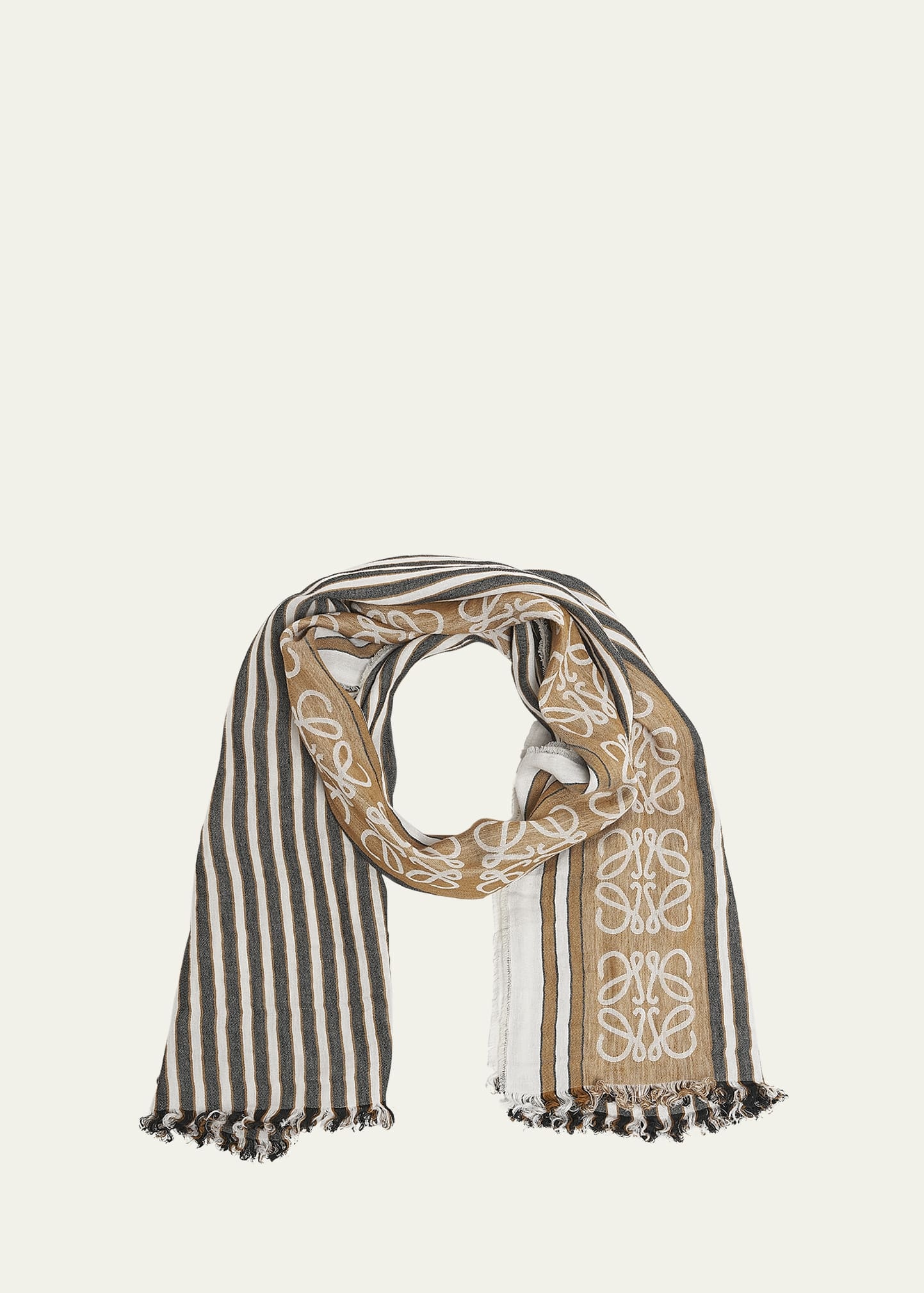 Striped Anagram Linen Scarf - 1