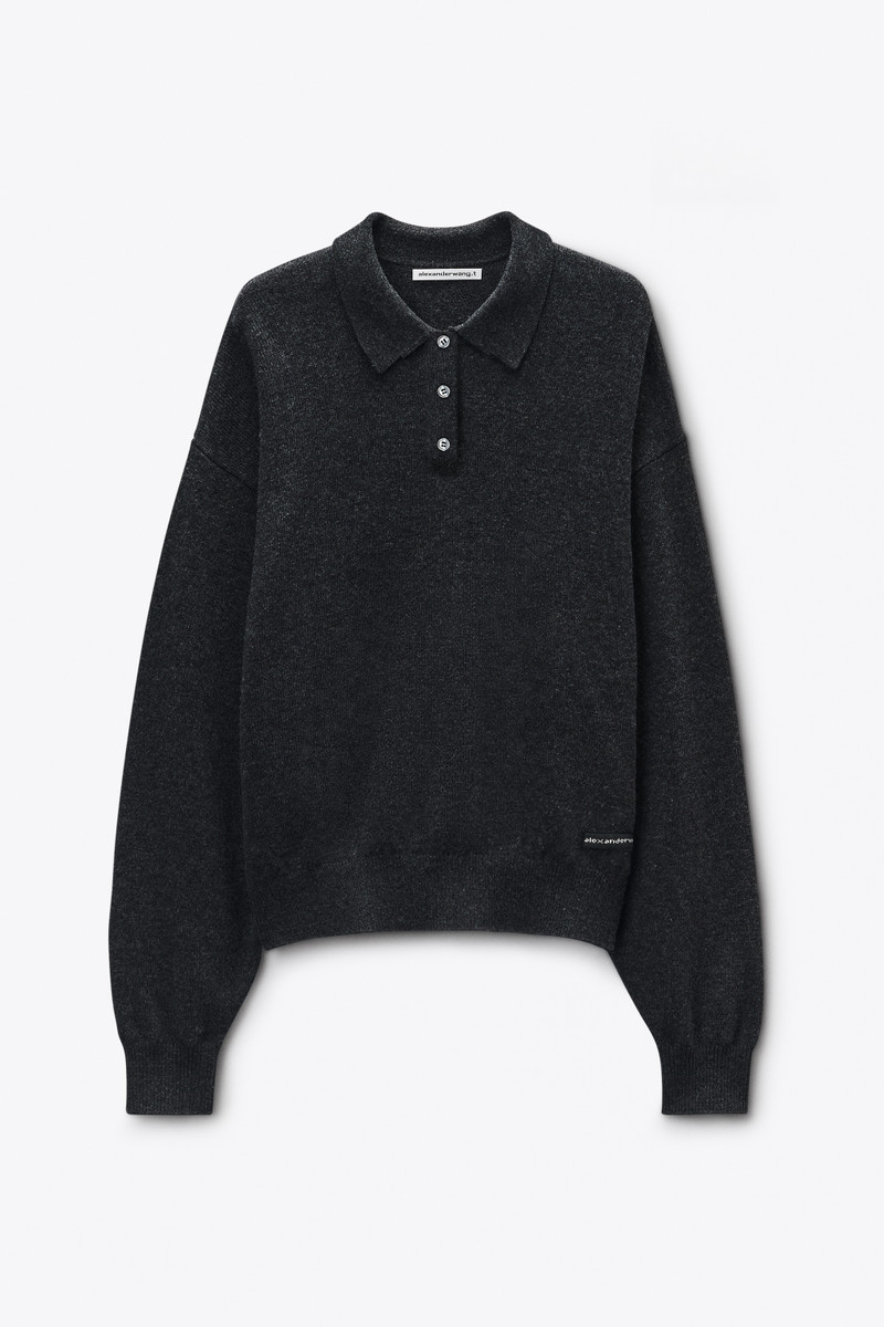 Charcoal Wool-Blend Henley Pullover 1