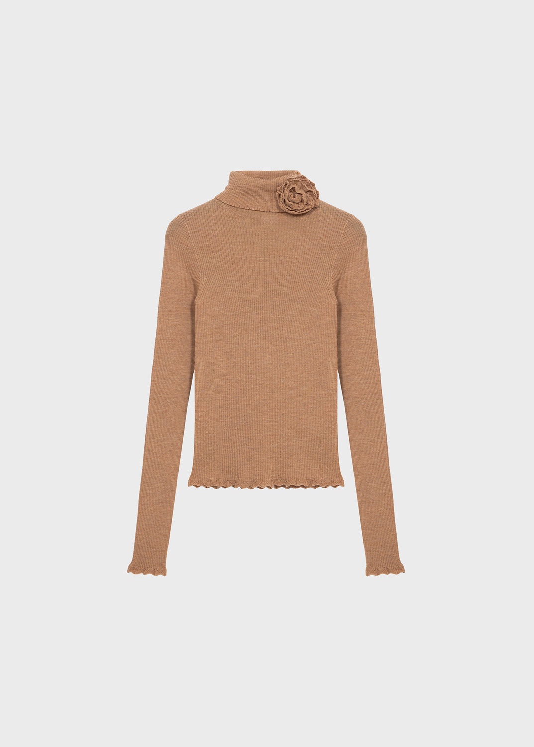 RIBBED WOOL SWEATER WITH ROSE DETAIL - 1