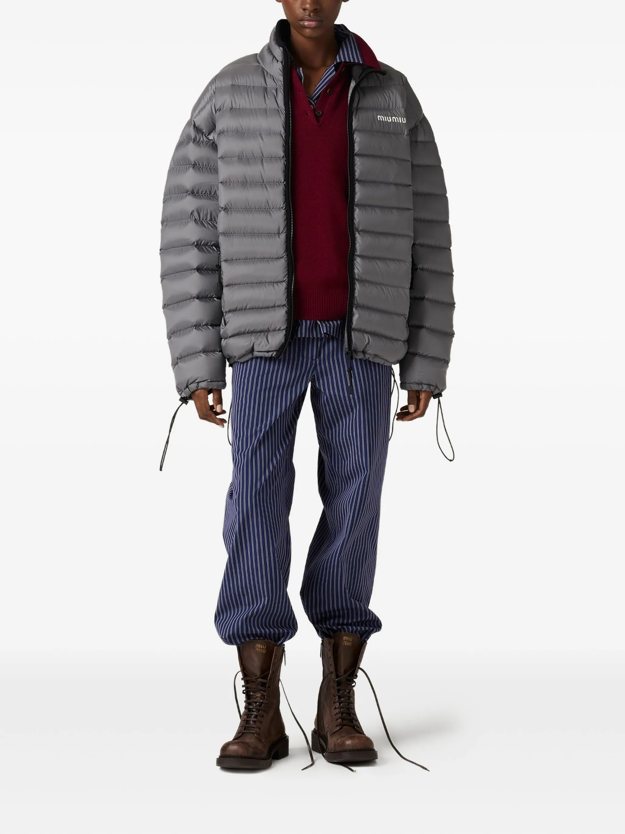 drawstring-cuff padded jacket - 2