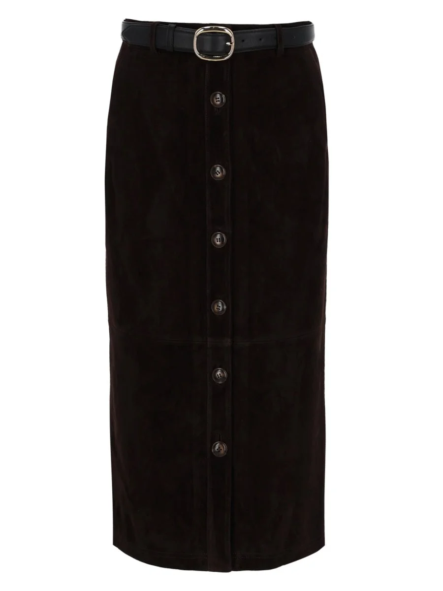 Self-Portrait Women Suede Midi Skirt - 1