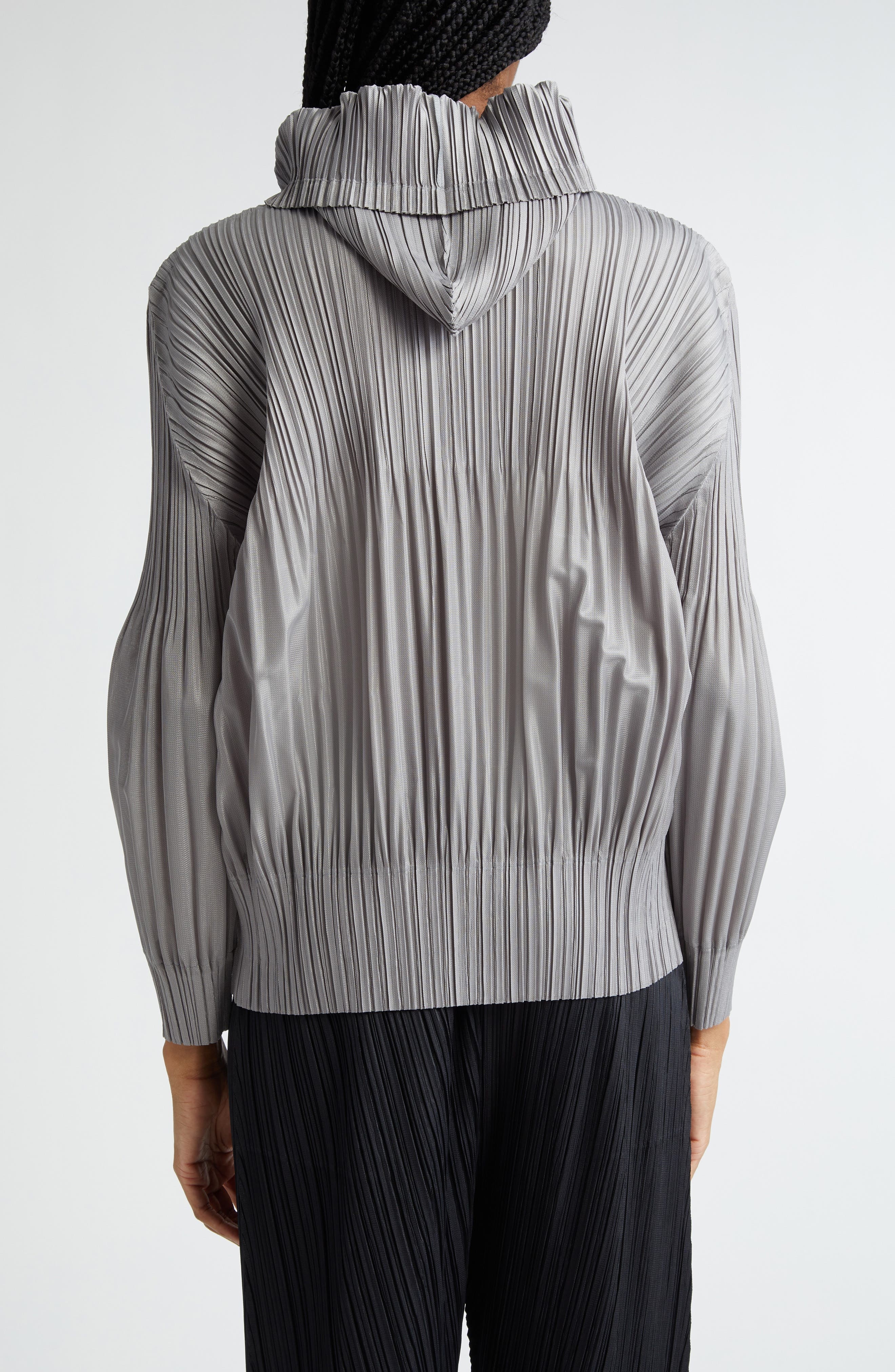 Pleats Please Issey Miyake Pleated Zip Front Hoodie in Cool Gray at Nordstrom - 2