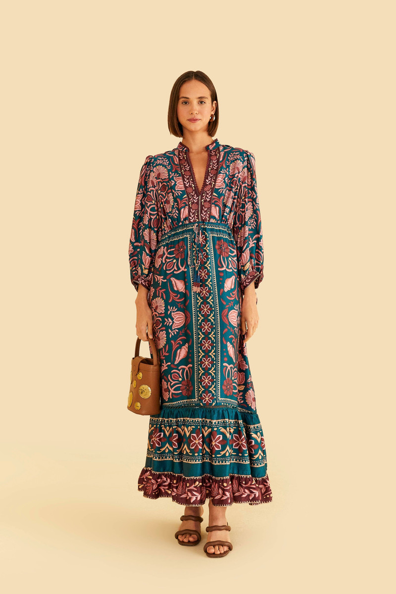 Teal Seashell Tapestry Lenzing™ Ecovero™ Viscose Maxi Dress 1