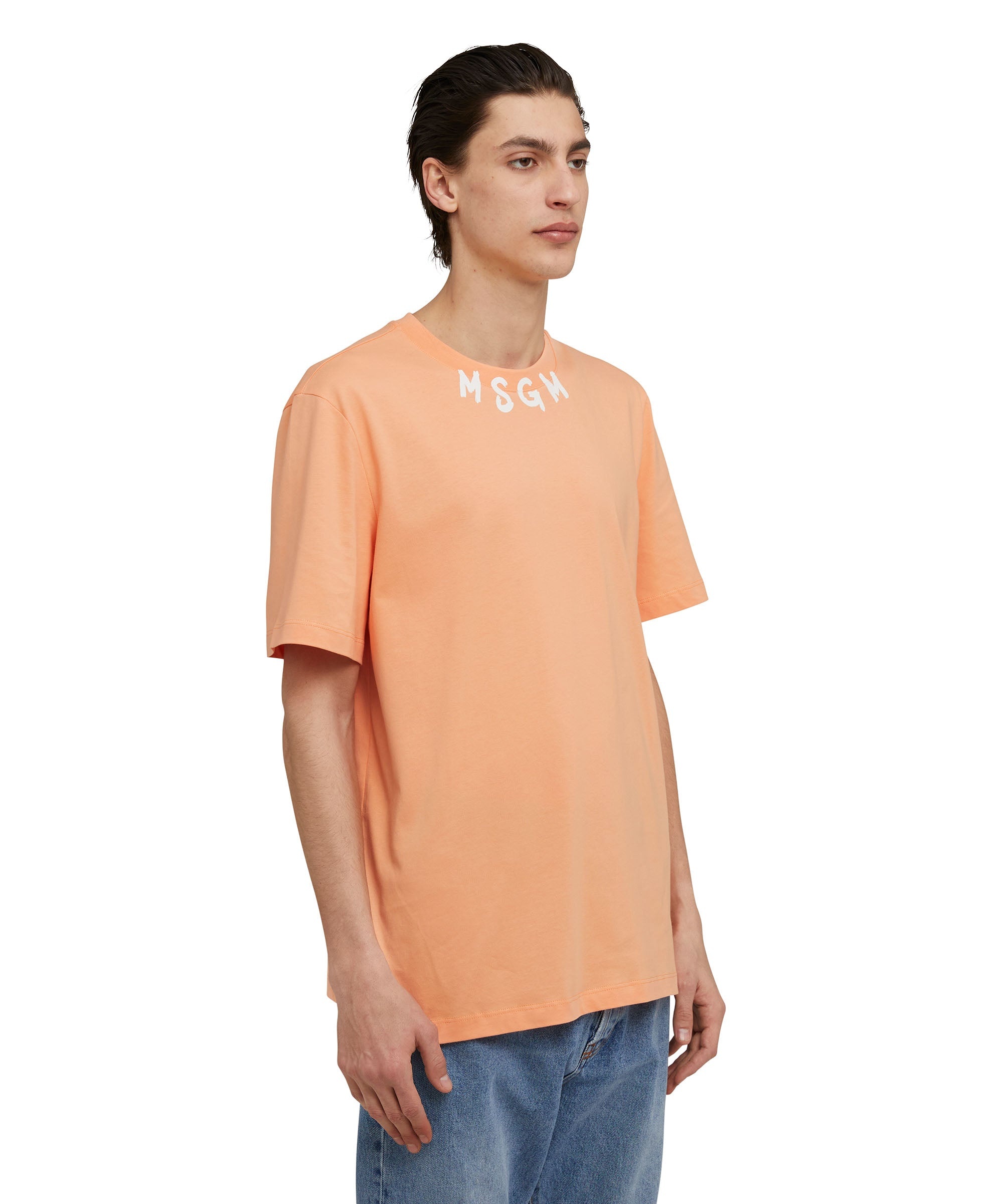 Cotton crewneck t-shirt with brushed MSGM logo at the neckline - 2