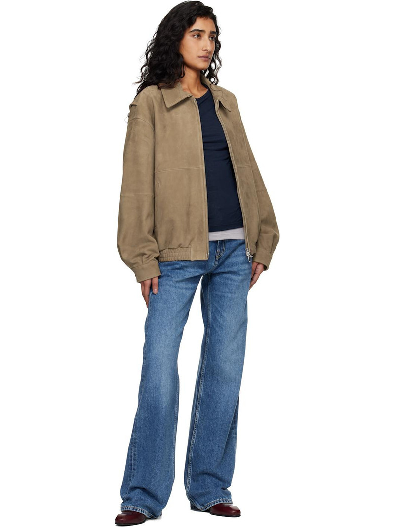 Tonywack Tan Goat Suede Relaxed Bomber Jacket outlook