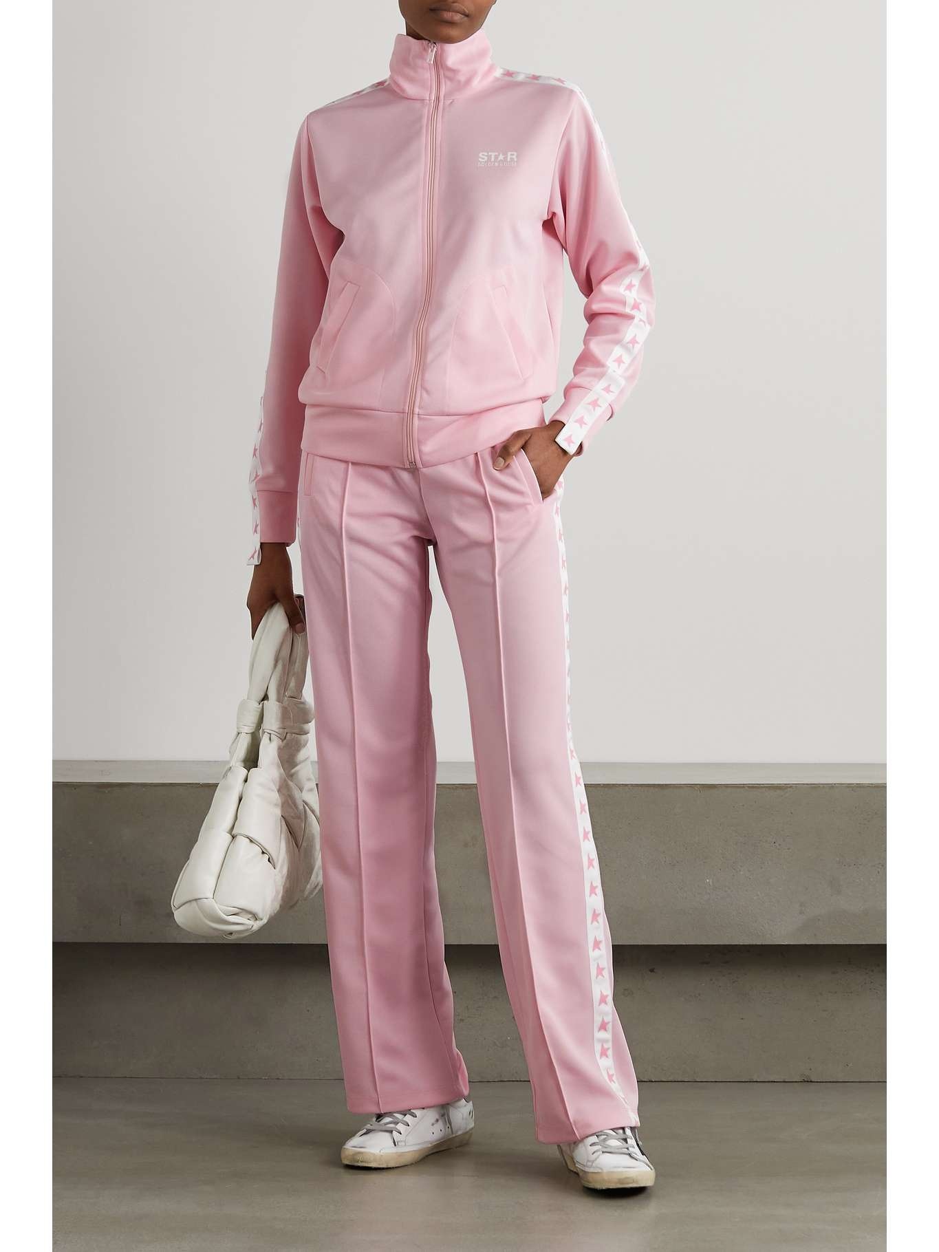 Lookbook - Golden Goose Women's pink joggers with band and stars on the  sides