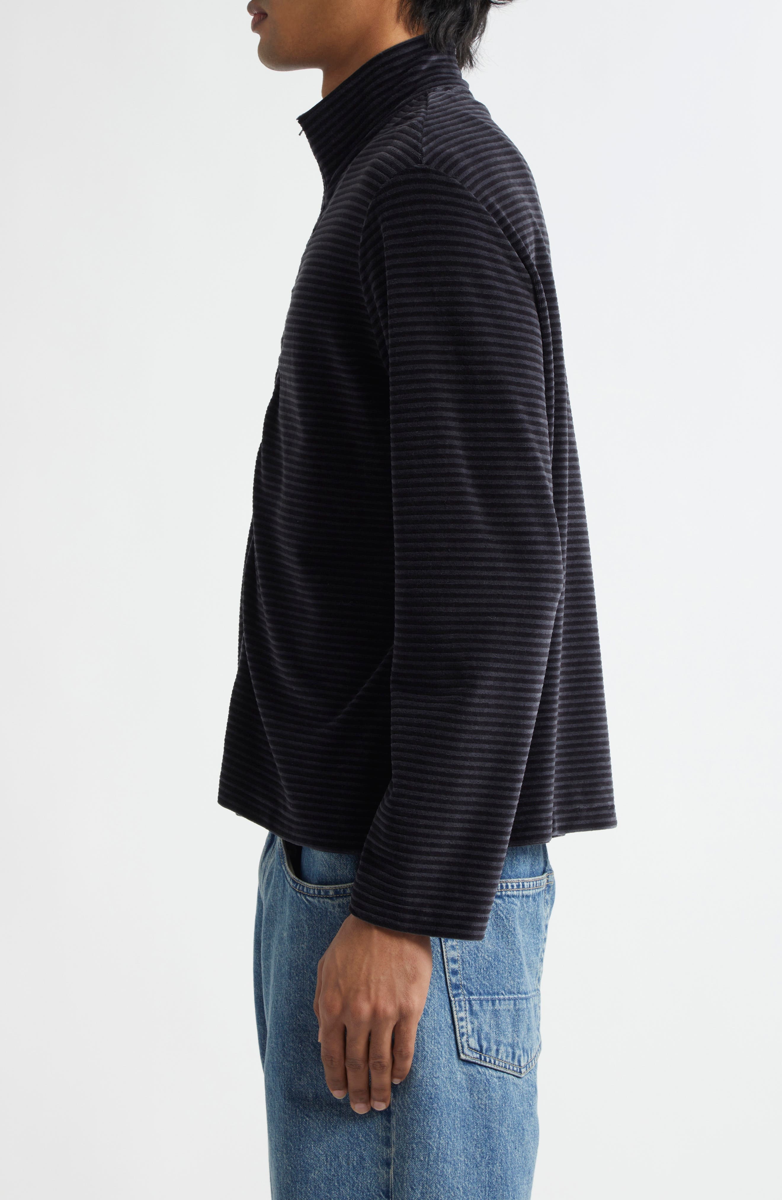 OUR LEGACY Phantom Stripe Shrunken Velour Zip Jacket in Phantom Stripe Velour at Nordstrom - 3