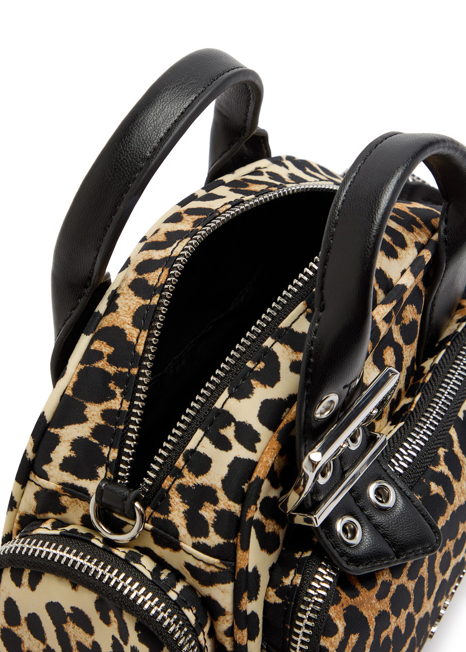 Ganni Polochon Mini Leopard-print Nylon top Handle bag - 4