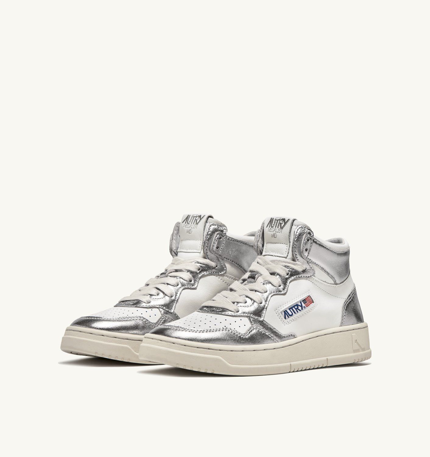MEDALIST MID BICOLOR SNEAKERS IN WHITE AND SILVER LEATHER - 2