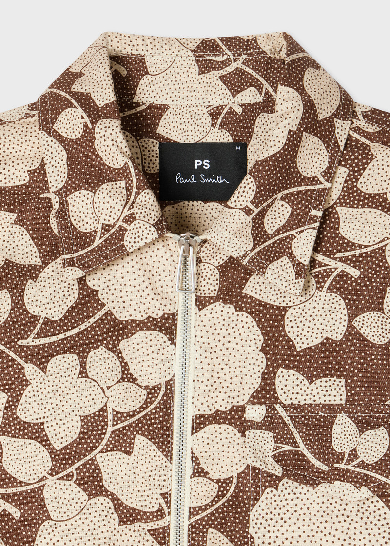 Paul Smith Brown 'Perforated Floral' Cotton Zip Jacket outlook