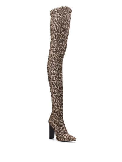 SAINT LAURENT snakeskin-effect 110mm thigh-high boots outlook