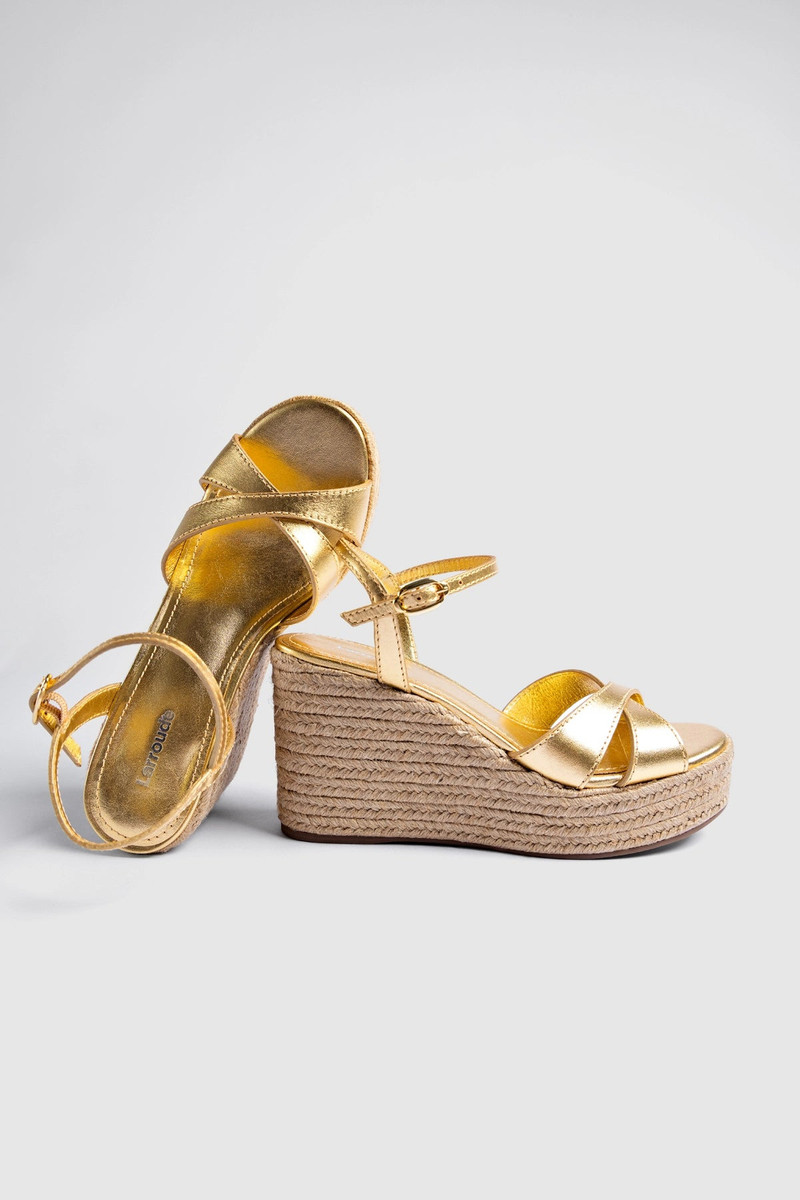 Larroudé Bianca Espadrille Sandal Gold Leather outlook
