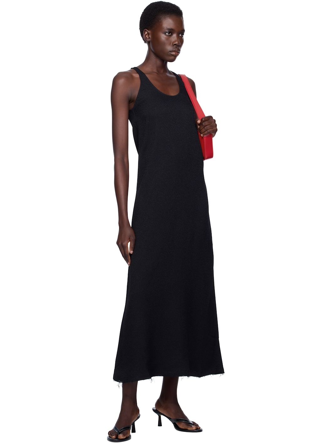Black Scoop-Neck Sablé Midi Dress - 4