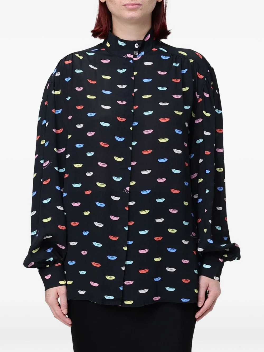 lips-print high-neck shirt - 1