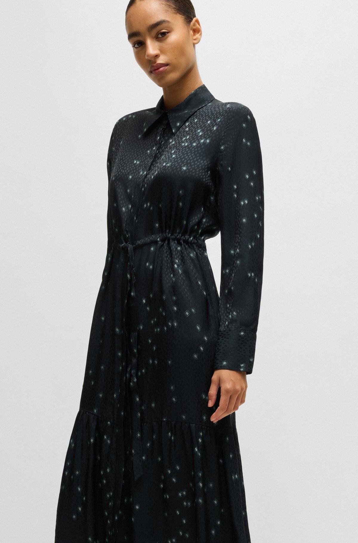MAXI DRESS WITH DOT JACQUARD AND PRINT - 6