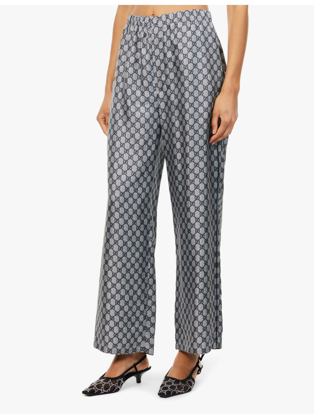 Supreme branded-pattern wide-leg silk trousers - 3