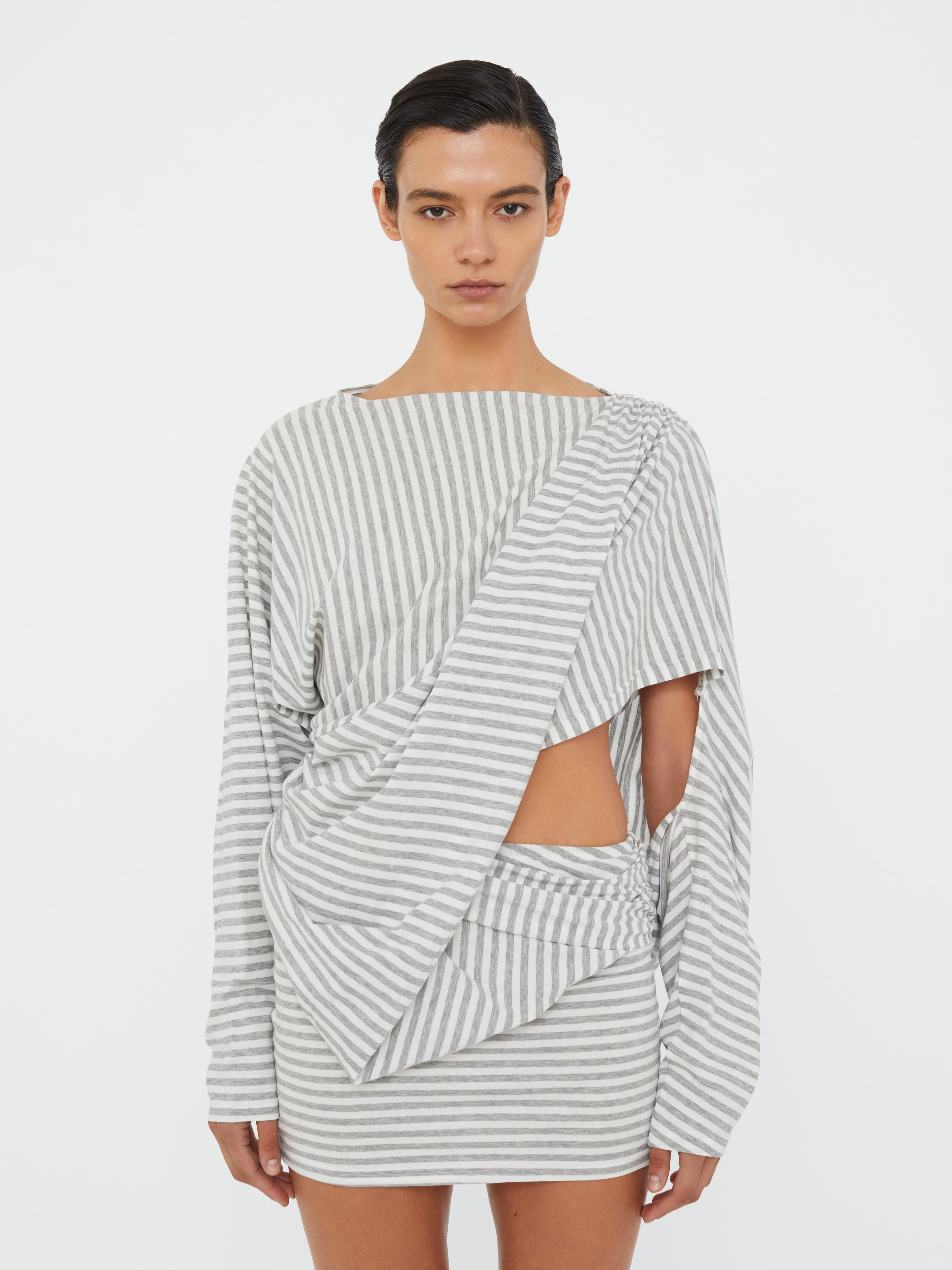 Aiba Draped Cotton Jersey Long Sleeve Dress - 3