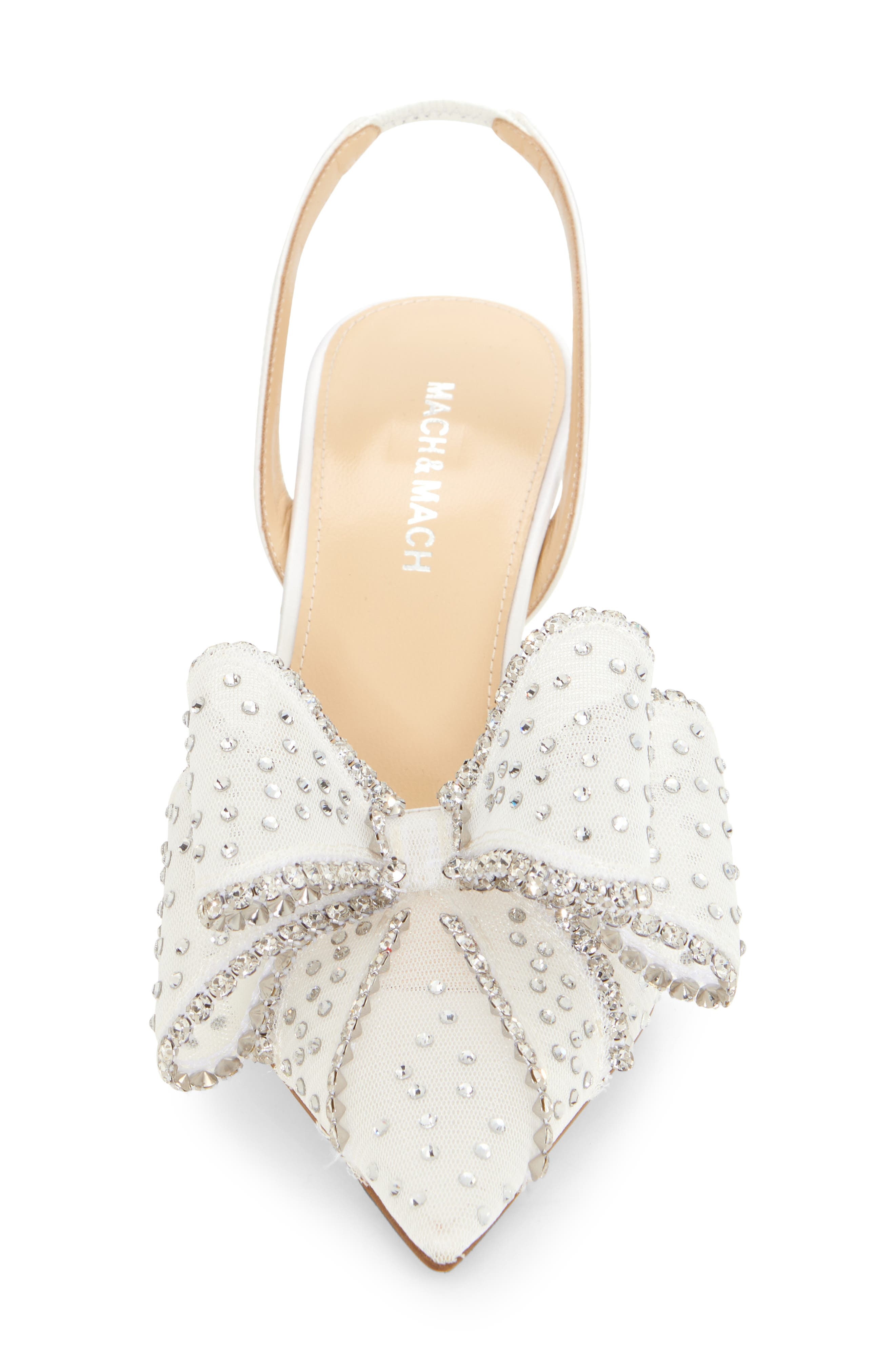 Mach & Mach Le Cadeau Bow Pointed Toe Slingback Pump in White at Nordstrom - 4