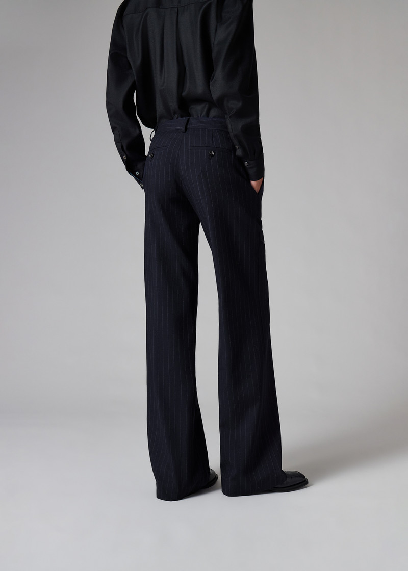Women's Navy Pinstripe Wool Wide-Leg Trousers 7