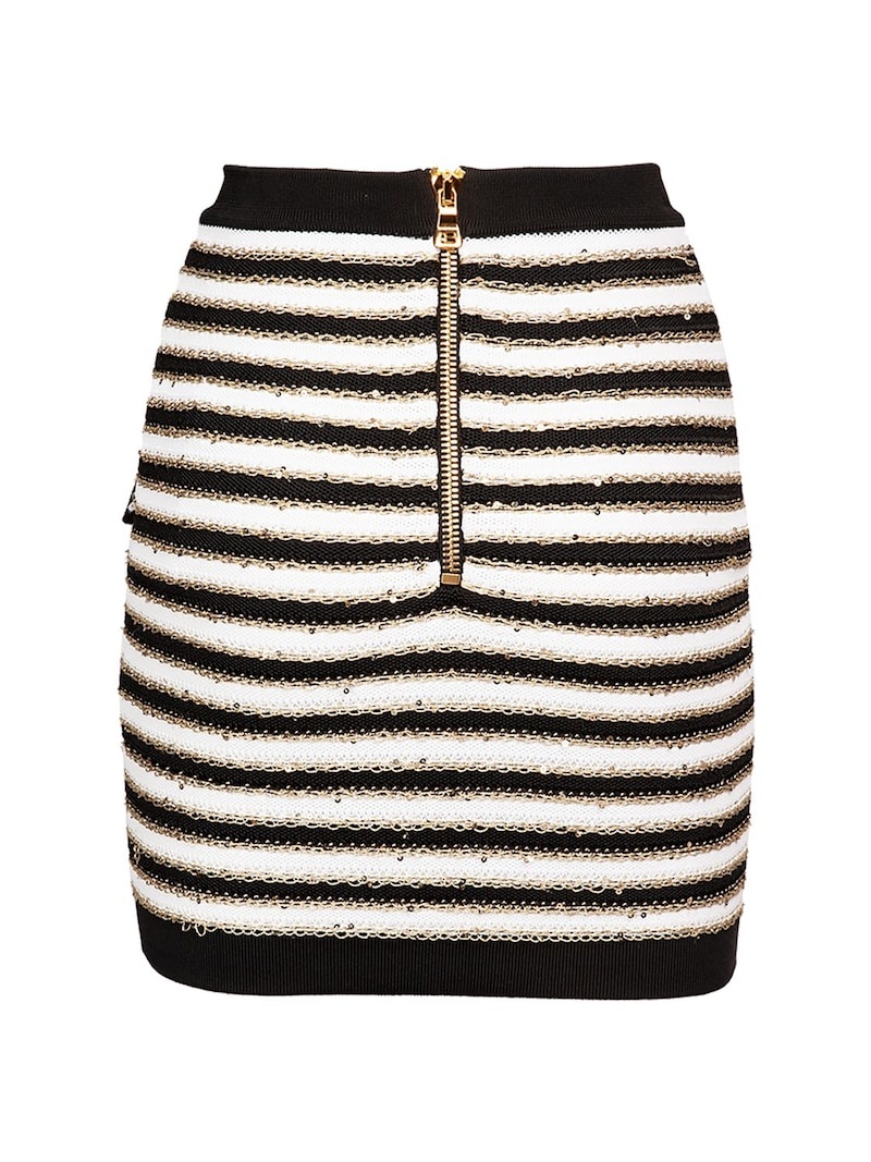 Striped viscose knit button mini skirt - 5