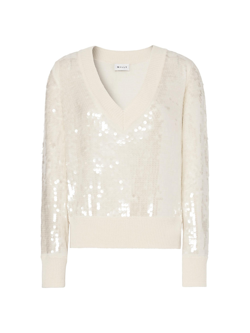 Women's Ilaria Sequined V-Neck Sweater - Ecru 1