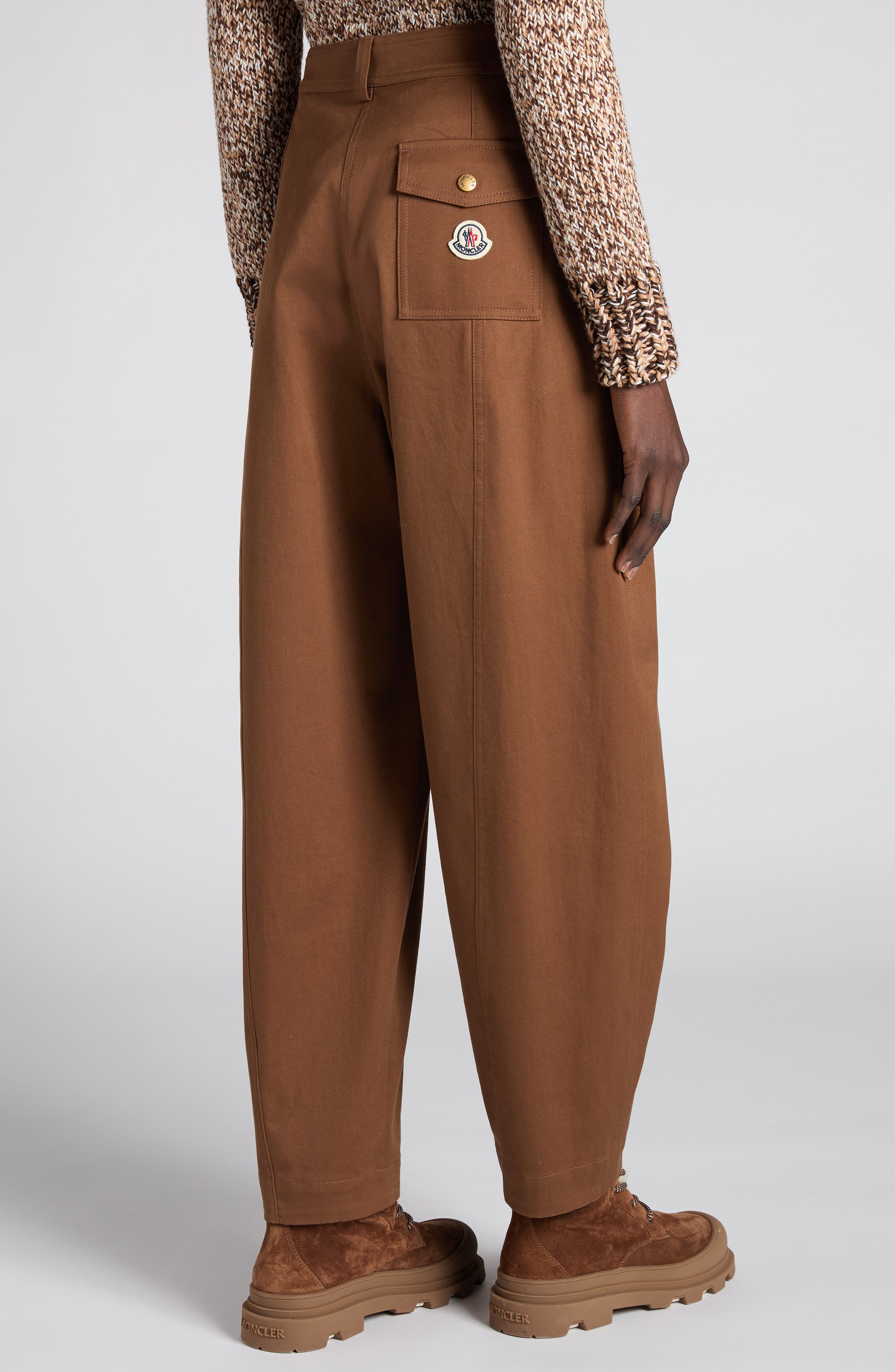 Moncler Stretch Cotton Twill Barrel Leg Ankle Trousers in Burnt Caramel at Nordstrom - 5