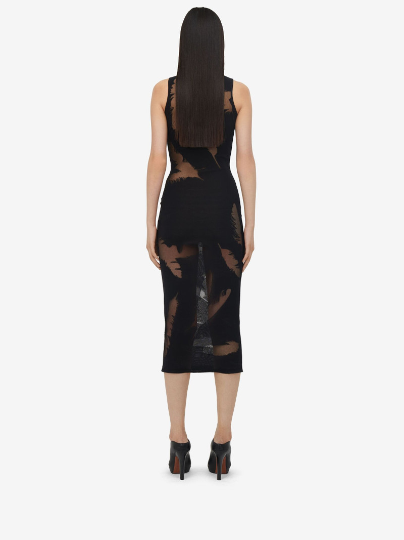 Women's Feather Intarsia Pencil Dress in Black 4
