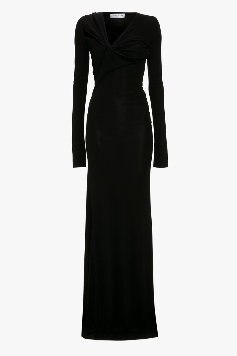 Tie Detail Floor-Length Dress in Black - 1
