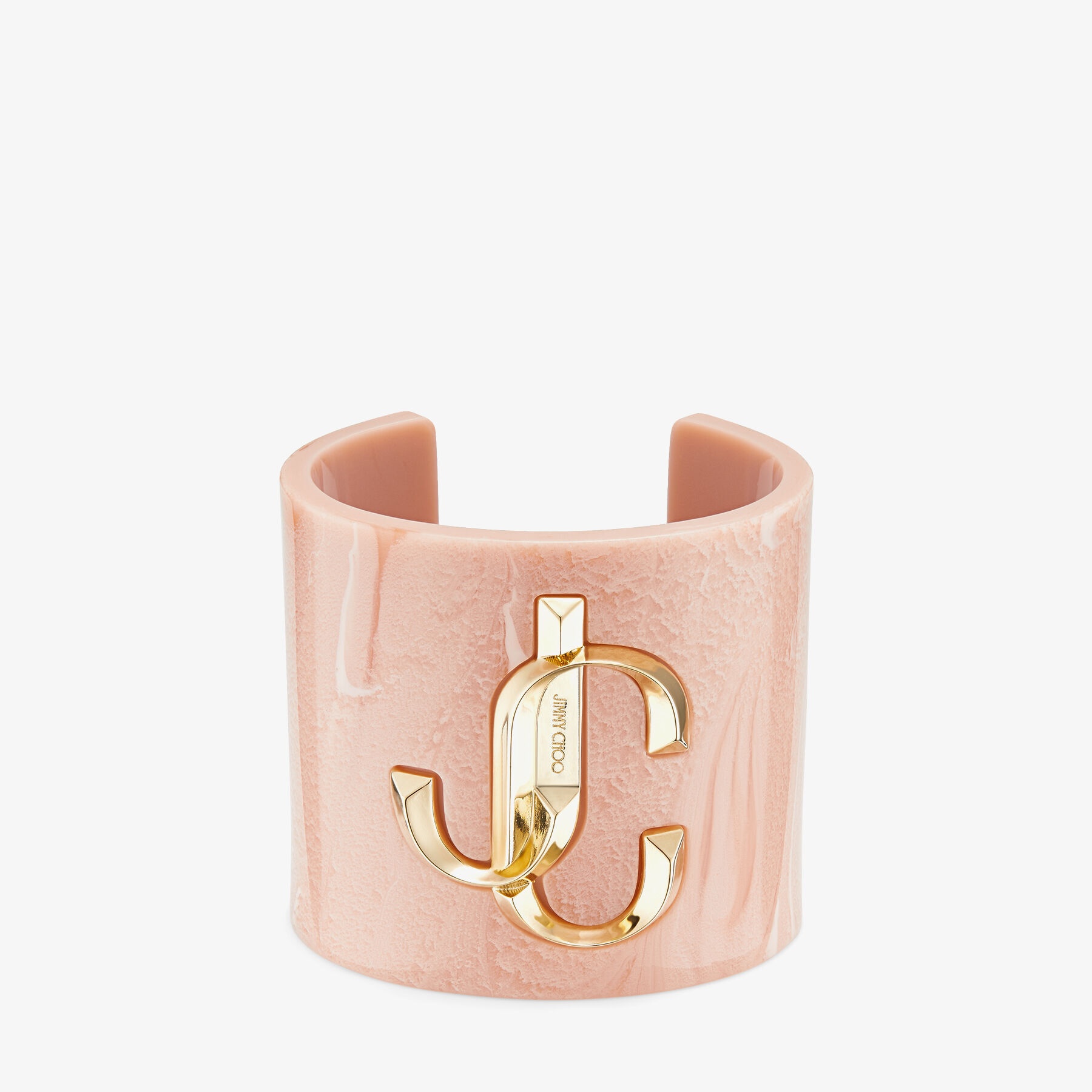 JC Cuff
Ballet Pink Acrylic Cuff Bracelet with Gold-Finish Metal JC Emblem - 1