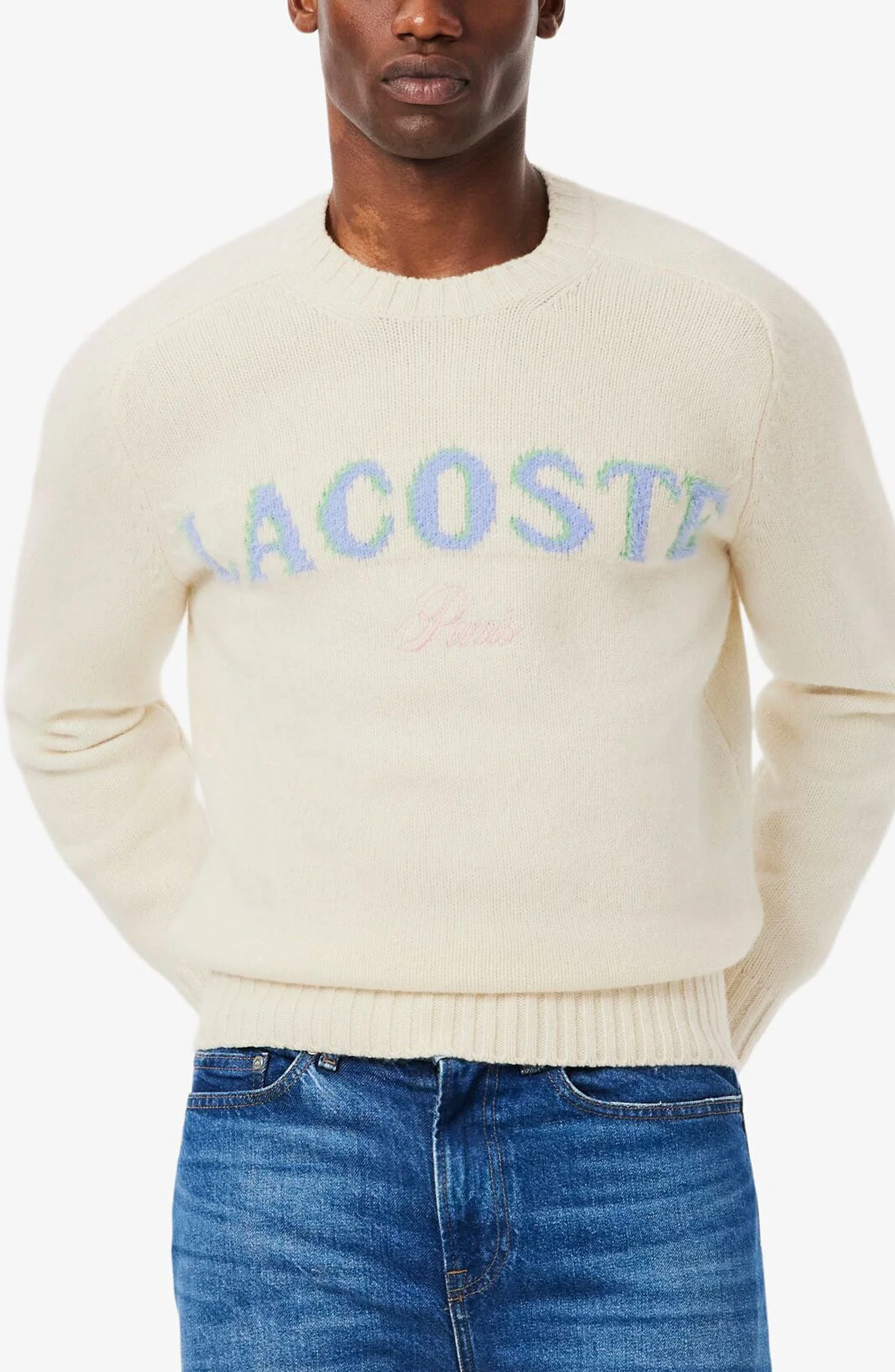 Lacoste Intarsia Logo Wool Crewneck Sweater in Lapland/Delphinium at Nordstrom - 1