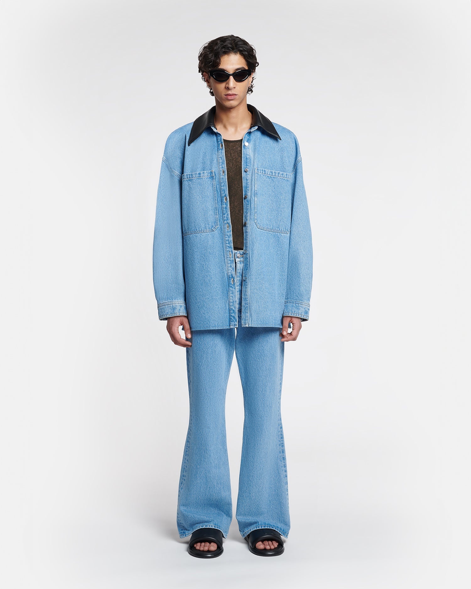 Leather-Trimmed Denim Shirt - 3
