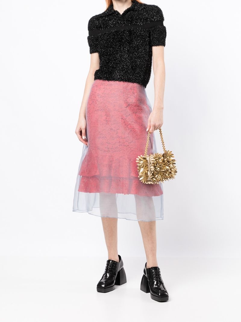 tulle-overlay lace skirt - 2