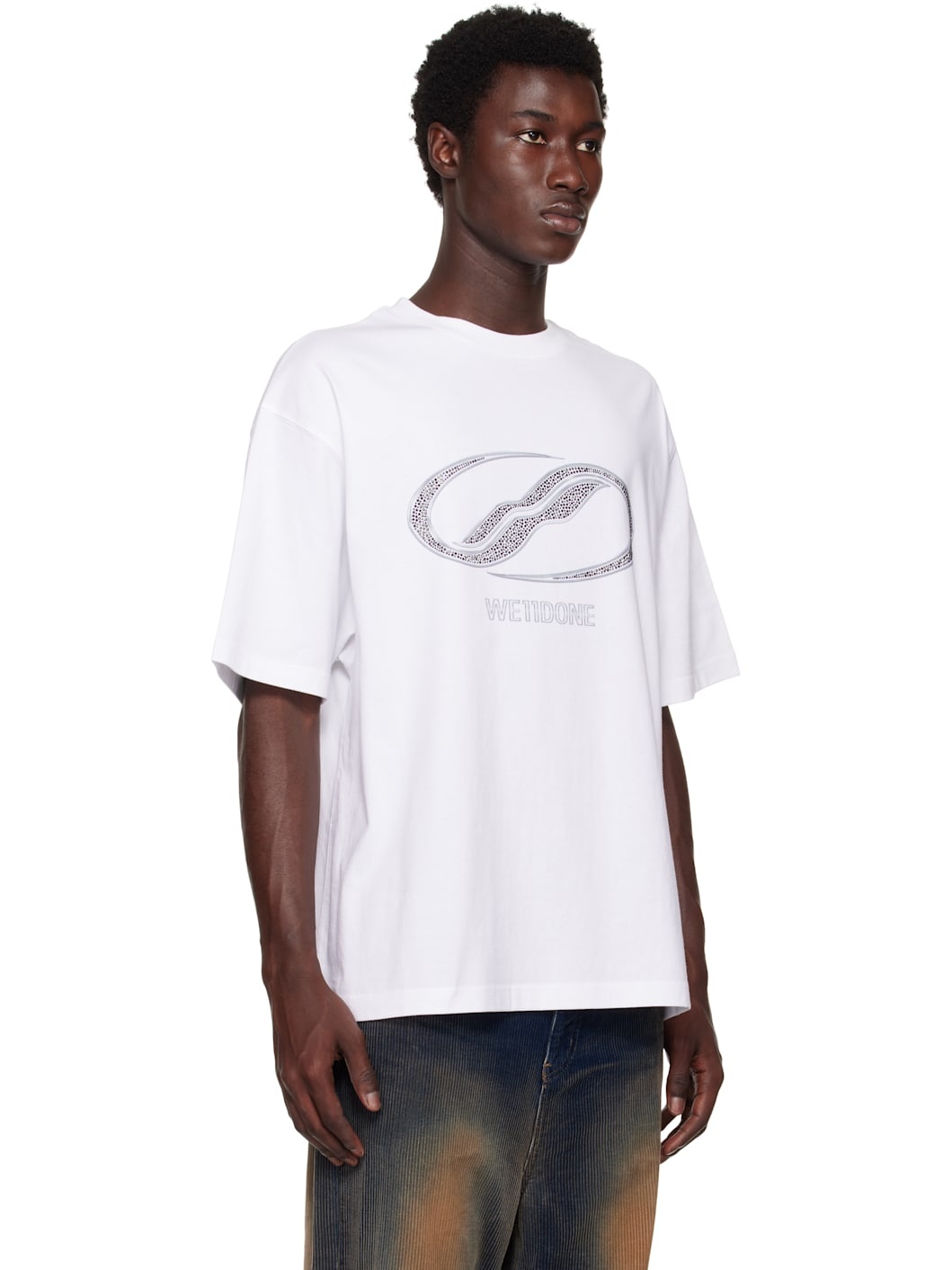 White Rhinestoned Se11done Logo T-shirt - 2