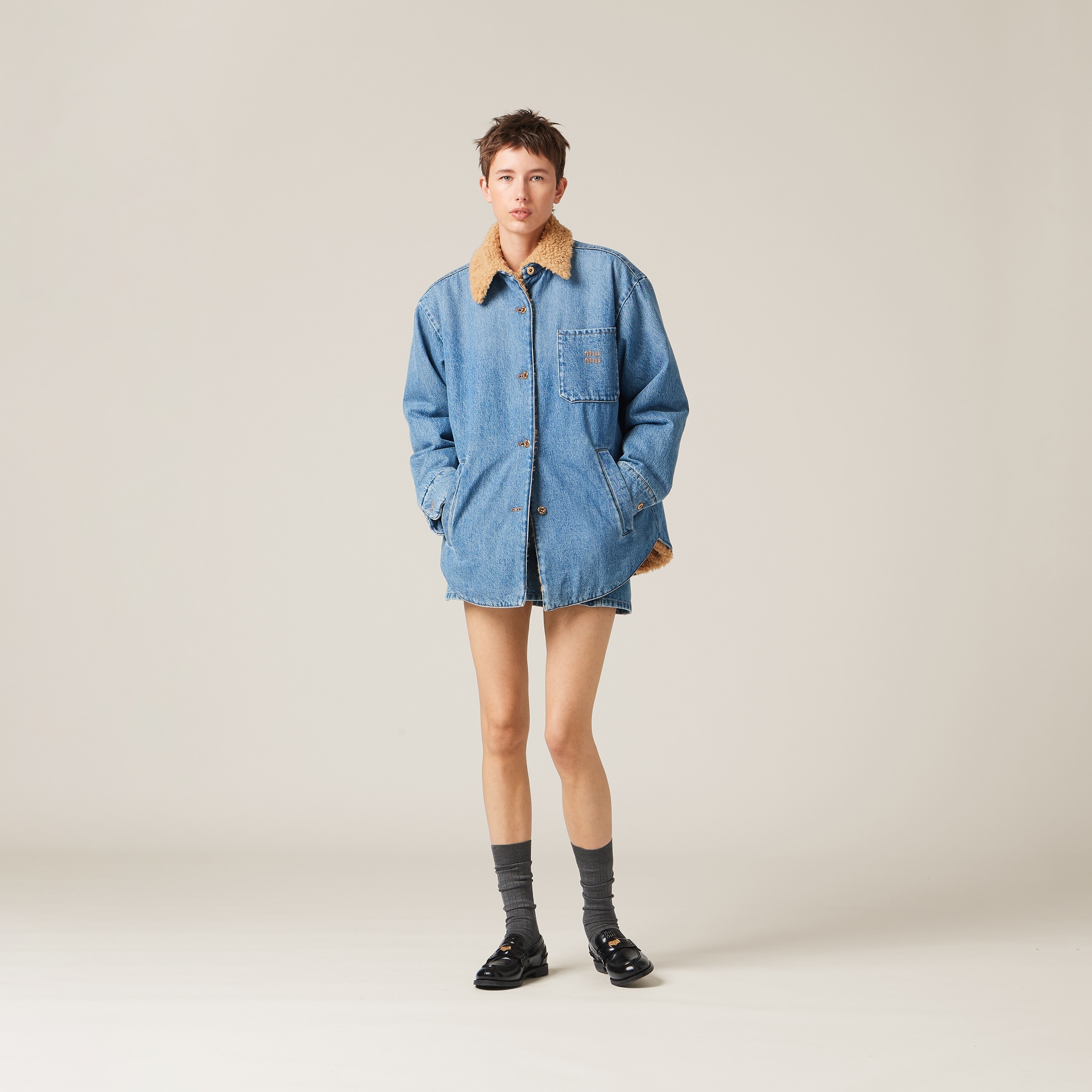 Embroidered denim blouson jacket - 4