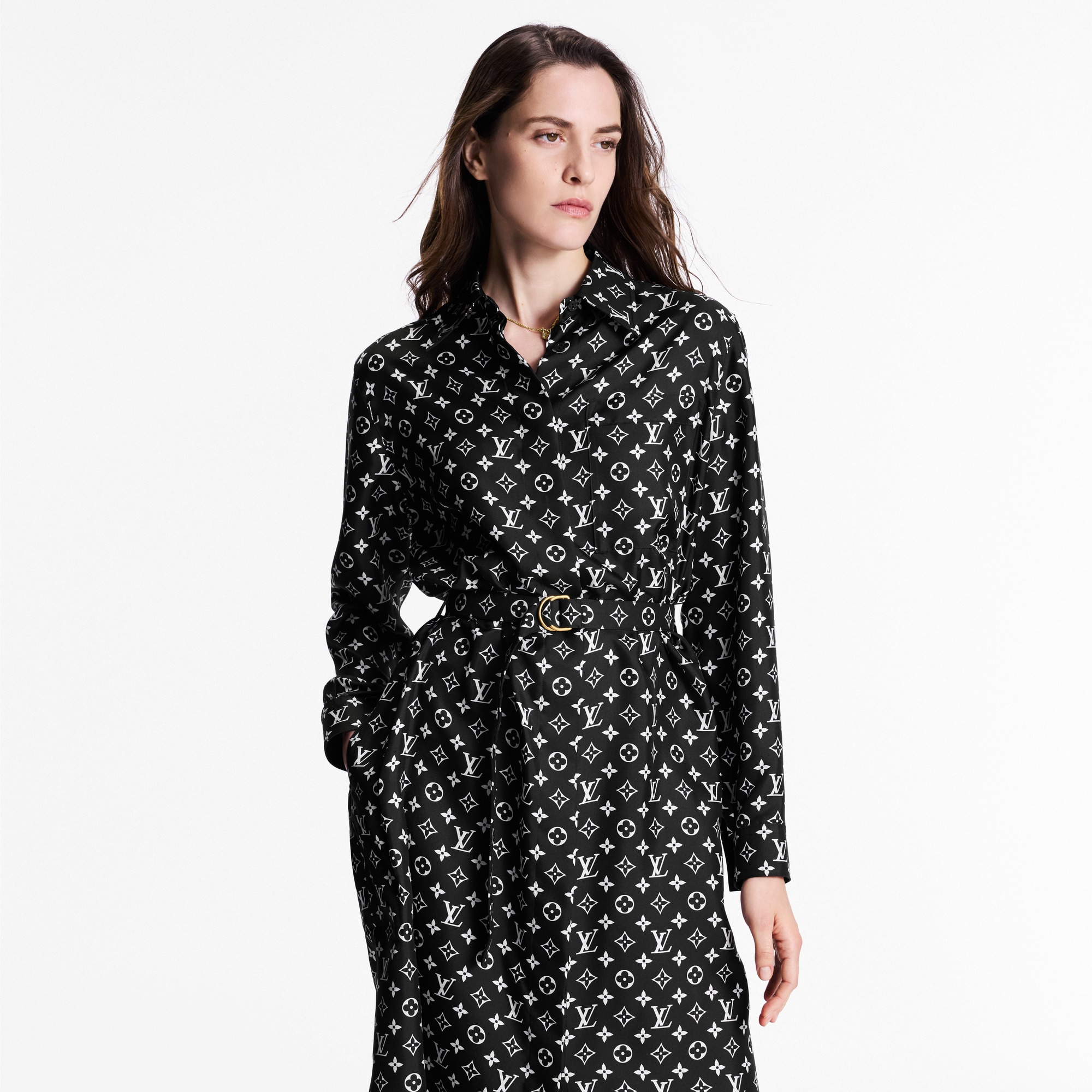 Monogram Silk Shirt Dress - 2